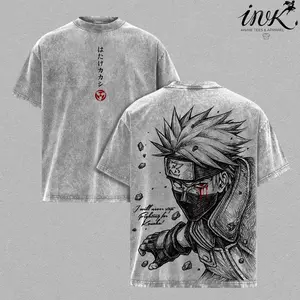 Kakashi Hatake T-Shirt Washed – Naruto Anime Manga Copy Ninja Graphic Double Printed Tee, Menswear Heavy Cotton Unisex Oversize Streetwear Vintage Edition