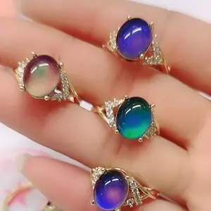Luxury Micro Pave Diamond Cross Mood Stone Ring, Thermochromic Body Temperature Color Changing Gradient Gemstone Gold Band Minimalist Elegant Daily Wear Jewelry Gift For Women free for shipping