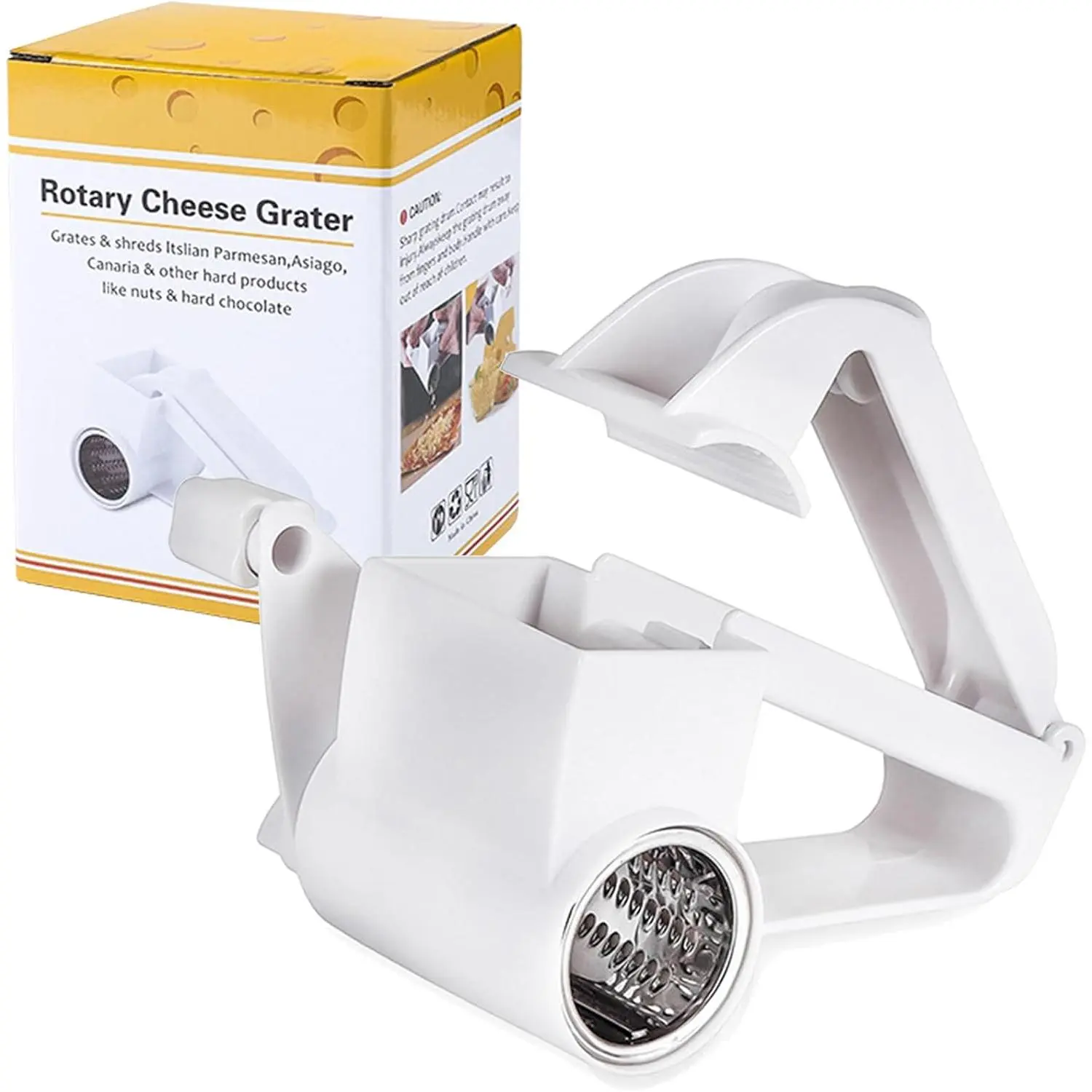 Cheese Grater with Handle Handheld Rotary Cheese Grater Kitchen Parmesan Cheese Grater for Grating and Shredding Hard Cheese, Chocolate