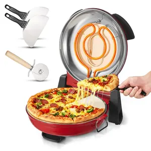 fathersdaygift VEVOR Pizza Oven, 12 in Electric Pizza Maker, 1200W Electric Pizzas Cooker with Cordierite Stone, 5-Mode Temperature Control, Viewing Window for Precise Cooking, Heats up to 788 F, for Home (Red)