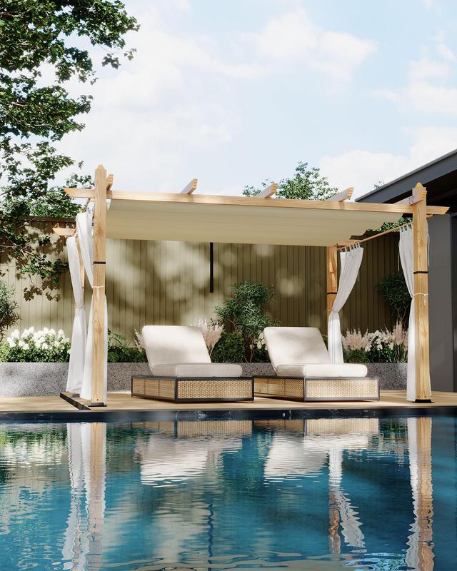 GARVEE 10x13 FT Aluminum Pergola with Adjustable Canopy, Outdoor Metal Gazebo with Reinforced Frame, Waterproof Sun Shade & Windproof Netting for Patio, Backyard, Garden