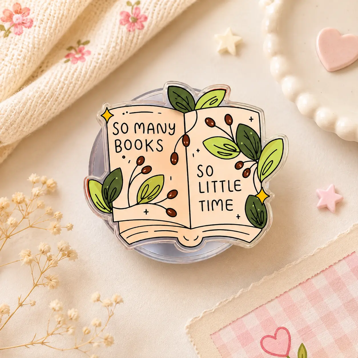 So Many Books So Little Time Magnetic Phone Grip Stand, Book Lover MagSafe Phone Holder, Botanical Kindle Grip, Cute Reader Gift