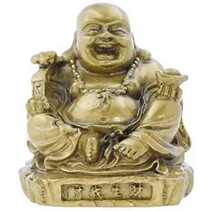 Laughing Happy Small Buddha Statue Figurine for Lucky Home Décor Gift Gold Color