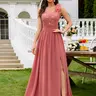 Miusol 24451A Women's Elegant Glitter Sequin Lace Chiffon Formal Dress - Sleeveless, Deep V-Neck, Ruched, Thigh Split, Well-Fit Prom & Wedding Guest Dress for Spring/Summer Events, Prom Dress, Wedding Guest Dresses