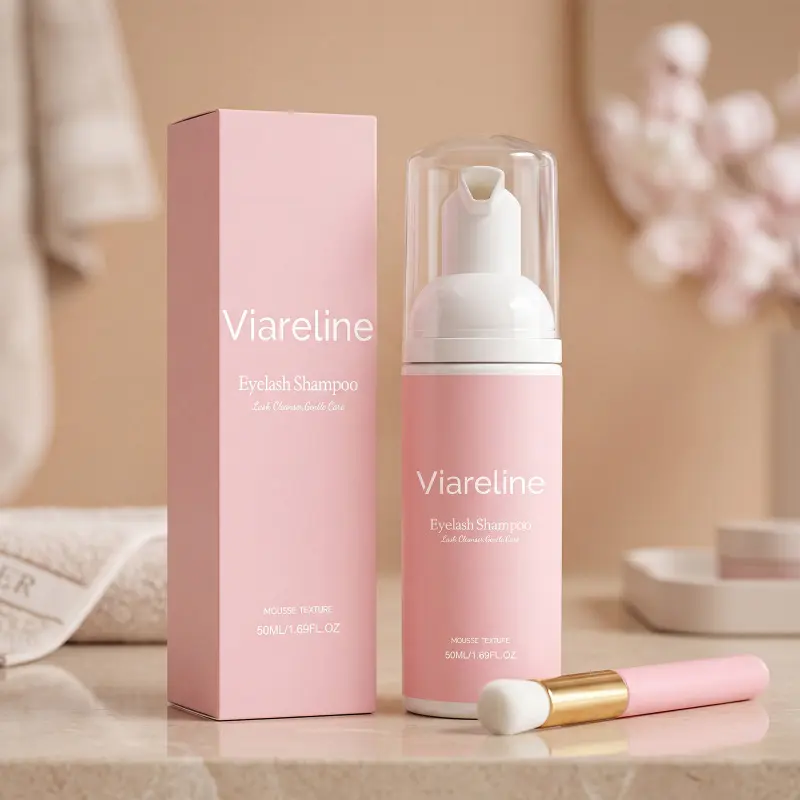 Viareline Eyelash Shampoo with Cleaning Brush, 50ml Gentle Foaming Lash Cleanser, Mousse Texture, Deep Cleanses Eyelash Extensions & Natural Lashes, Skin-Friendly & Non-Irritating, Daily Lash Care