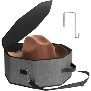 Hat Box for Travel and Storage, Womens Cowboy Hat Box, Collapsible Hat Case Cowboy Cap Hat Organizer for Closet with Handles, Hat Bag Hat Case (Black)