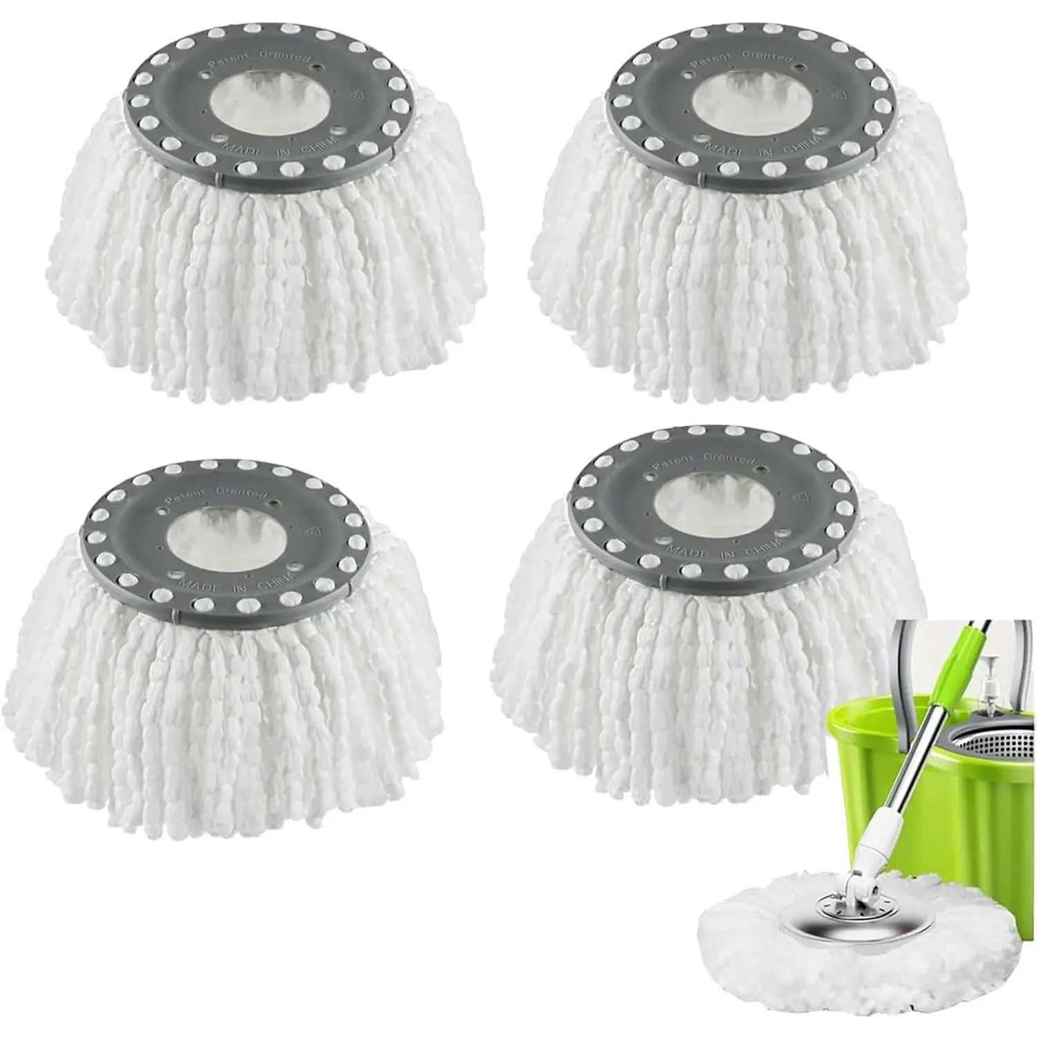 Spin Mop Heads Replacement Refill for Old Hurricane Mr.Clean 360 Spin Magic Rotating Round Mop Microfibre,Universal Spin Mop Heads Clean Mop  Refill for Standard Mops (4 Pack)