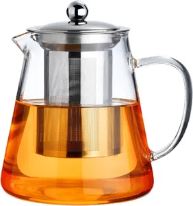 Glass Teapot Stovetop 18.6 OZ, Borosilicate Clear Tea Kettle with Removable 18/8 Stainless Steel Infuser, Teapot Blooming and Loose Leaf Tea Maker Tea Brewer for Camping, Travel (550ML)