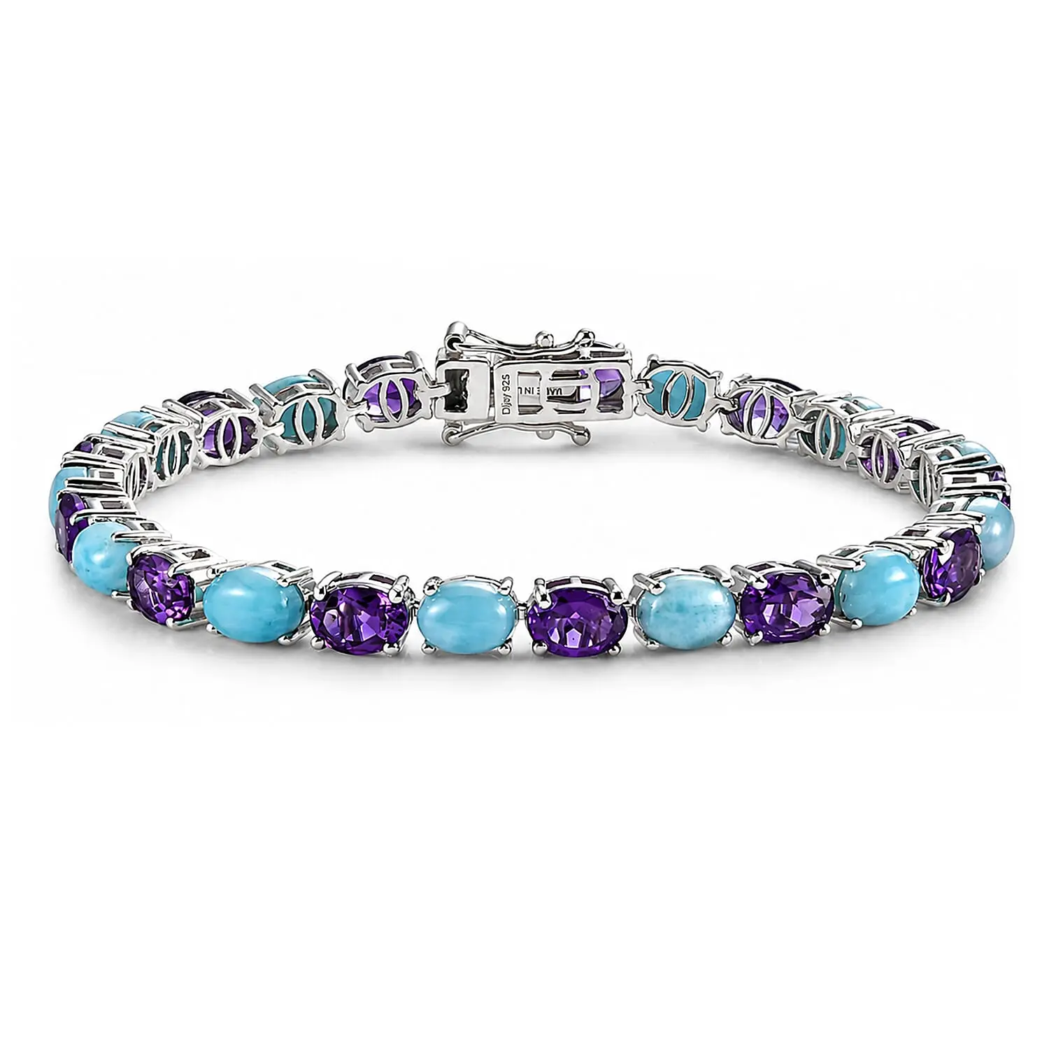 D'Joy Premium Moroccan Amethyst and AAA Larimar Bracelet in Rhodium Over Sterling Silver (6.50 In) 19.40 ctw