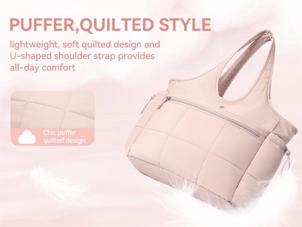 BOSTANTEN Puffy Tote Bag for Women Quilted Shoulder Bag 2PCS Large Travel Duffel Bag for Travel with Multiple Compartment