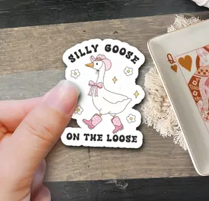 Silly Goose on the Loose & Cowboy Stickers - Trendy Cute Vinyl Decals for Humor & Fun, Waterproof, Ideal for Personalizing Books & Laptops