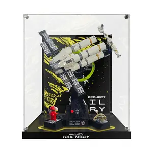 LED Light Acrylic Display Case Compatible with Icons 11389 Project Hail Mary - Dustproof Showcase with Y-Shaped LED Base & Themed Backdrop Panels, Perfect for Desk Decoration (Set Not Included)