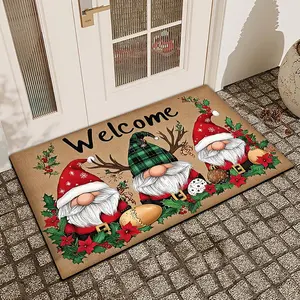 1 pc Christmas New Year Three Dwarfs Printed Door Mat Flax Surface Diatomaceous Earth Non-Slip Water-Absorbing Entrance Door Mat Indoor Outdoor Printed Kitchen Dining Room Bath Room Bedroom Decor Holiday Home Decor