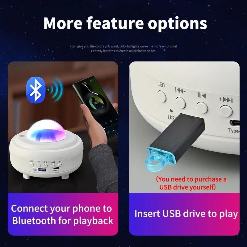 UFO Spaceship Projection Starry Sky Lamp with Bluetooth Speaker LED Lights Bedroom RGB Aurora Moon Lamp for Room Decor Christmas Kids Gift Dual Control Options USB Drive Compatible