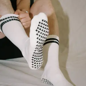 Lavin Grip Sock - White with Black Patterned Grip for Enhanced Traction and Comfort