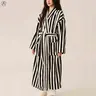 Arssm Womens Striped Fluffy Robe Long Plush Bathrobes Fuzzy Warm Cozy Thick Loungewear Maxi Robe