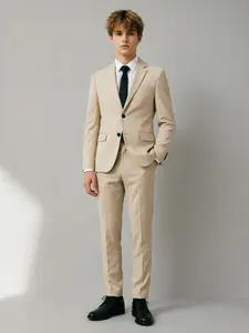 Teen Boys Graduation Suit 2026 Beige Slim Fit 2 Piece Blazer and Pants with Pockets for Prom Wedding Guest