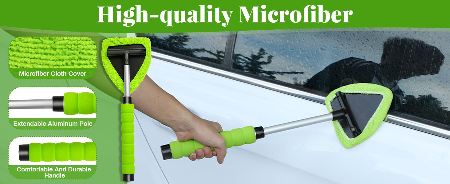 Windshield Cleaning Tool Microfiber Car Window Cleaner with 4 Reusable and Washable Microfiber Pads and Extendable Handle Car Windshield Cleaning