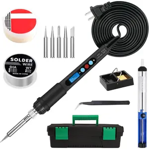 Soldering Iron Kit, 60W LED Display Soldering Gun with Heater, 12-in-1 Temperature Tool Kit– Includes Tips, Solder Wire, Flux Paste, Pump, and Case for DIY& Repairs
