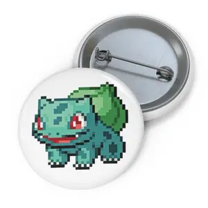Bulbasaur Sprite Pokemon Pin Button, Gift for Gamer, Gaming Fashion Accessories, Pokemon, 1.5” white casual