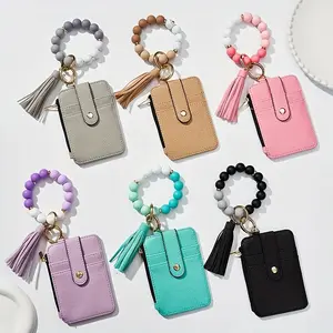 Keychain and Zipper Card Holder Organizer Stylish Keychain and Wallet Combo, Travel Accessory, Chic Accessory, Beaded Charm, Minimalist, Everyday or Formal Use