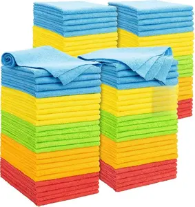 Microfiber Cleaning Cloth 100 Pack 11.5"x11.5" Non-Abrasive Ultra Soft Absorbent Lint-Free Wash Cloths for Cars Shop Automotive Garage Home Kitchen Floor Cleaning Glass Household