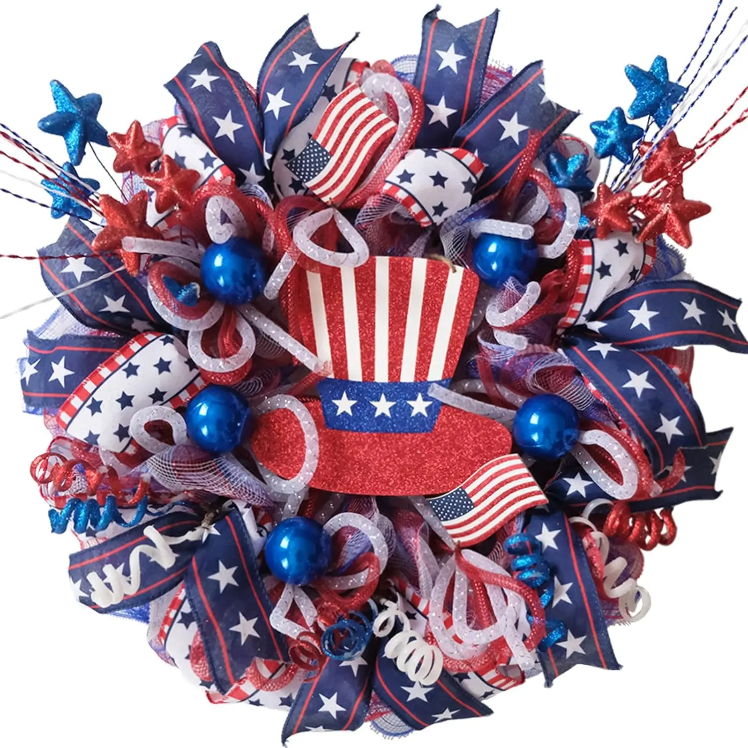 July 4th Patriotic Blue White Red Wreath