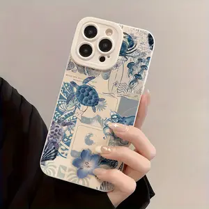 Starfish Turtle Jellyfish Shell Seaweed Ocean Blue Pattern Phone Case, TPU Shockproof Full Protection Case, Suitable for iPhone 17/16/15/14/13/12/11 PRO MAX PLUS AIR E XS and PROMAX MINI, Ideal Gift for Friends and Family, MS2036