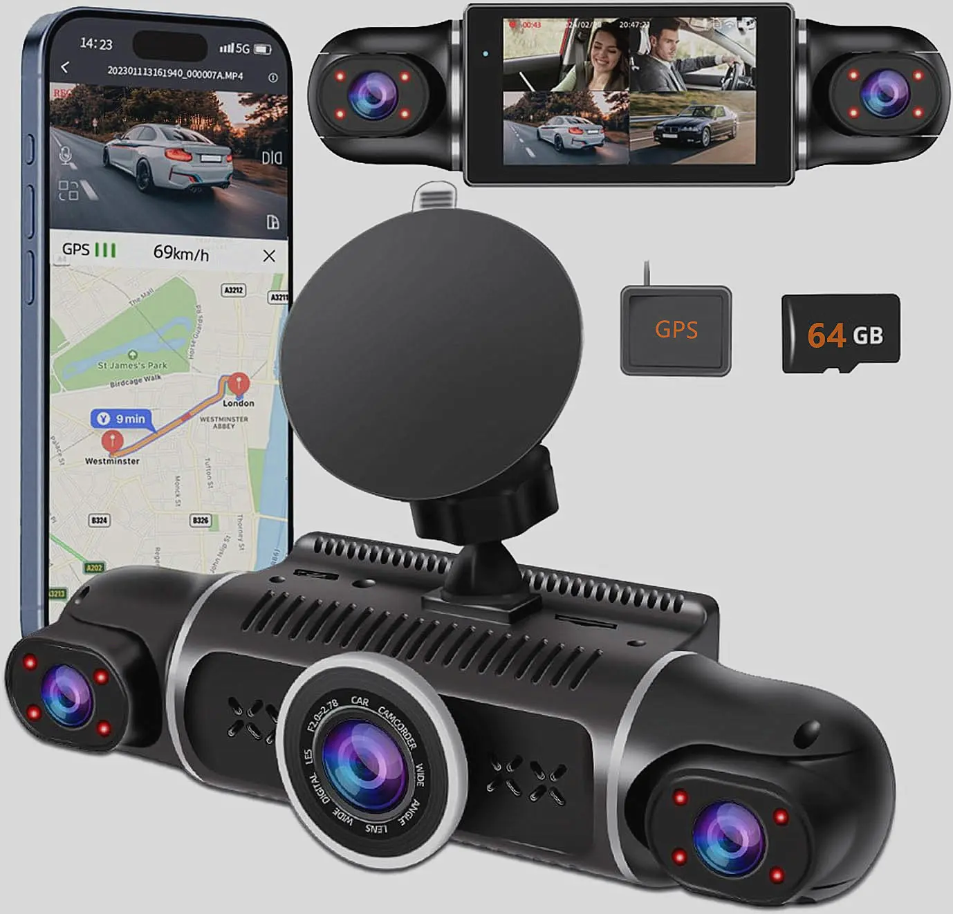 W2 DUAL Dash Cam Front and Rear, STARVIS 2 Sensor, FREE 64GB Card Included, 5G WiFi - up to 20MB/s Fastest Download Speed with App, 2160P/FHD Dash Camera for Cars, 3" IPS, 24H Parking Mode