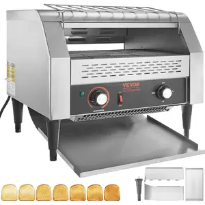 VEVOR 1770W Commercial Conveyor Toaster, 450 Slices per Hour, Heavy Duty Electric Toaster Oven, Food-Grade 304 Stainless Steel Conveyor Belt, Dual Knob Control, for Restaurant Bakery Bread Bagel Bun