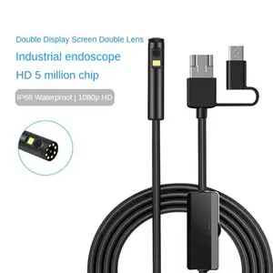 1pc HD 1080P 0.3in/8mm Dual Lens Endoscope Camera 9 LEDs Hard/Soft Wire USB Type-C PC IP68 Waterproof Industrial Pipeline Inspection Borescope for Air Conditioner Car Repair