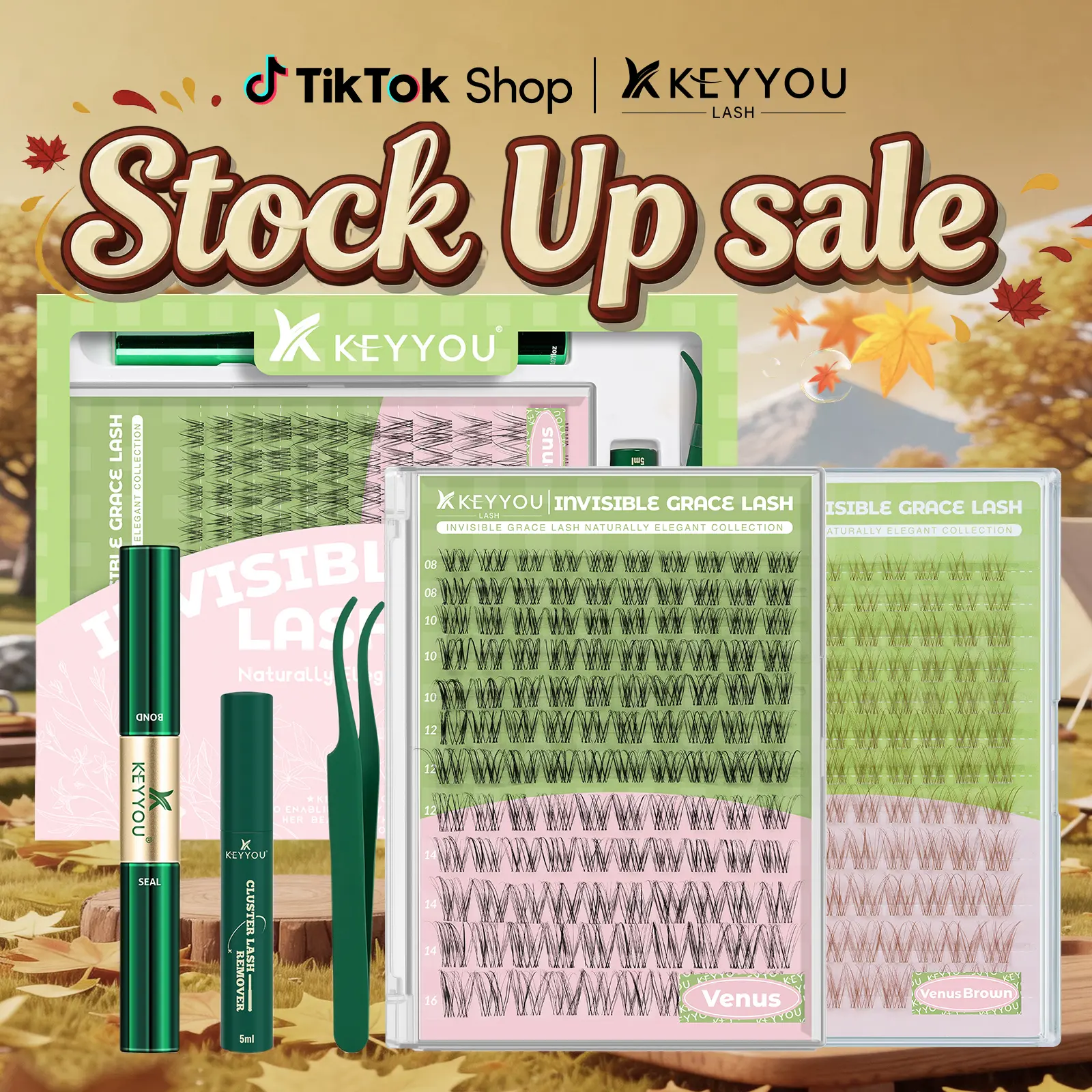 KEYYOU Venus DIY Lashes Clusters Invisible Band Natural Soft Waterproof Lash Extension Easy to Apply at Home Cosmetic Makeup Volume False Eyelashes #September Stock Up