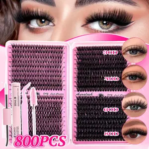 Fluffy & Ultra Soft D Curl Cluster Lashes Set, Volumized False Eyelashes, 30D/40D/60D Mixed Density, 9-18mm Multi-Length Individual Lashes, 800PCS False Eyelashes, Comfortable Wear All Day, With Gentle Lash Glue, Beginner Friendly DIY Lash Extension