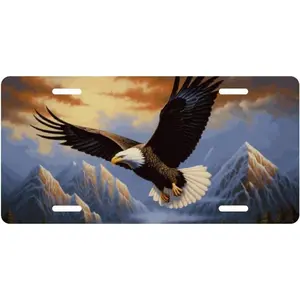 American Bald Eagle Mountain Decorative License Plate Vanity Tag Metal Aluminum Novelty 6 X 12 Inch 4 Holes for Home Decor