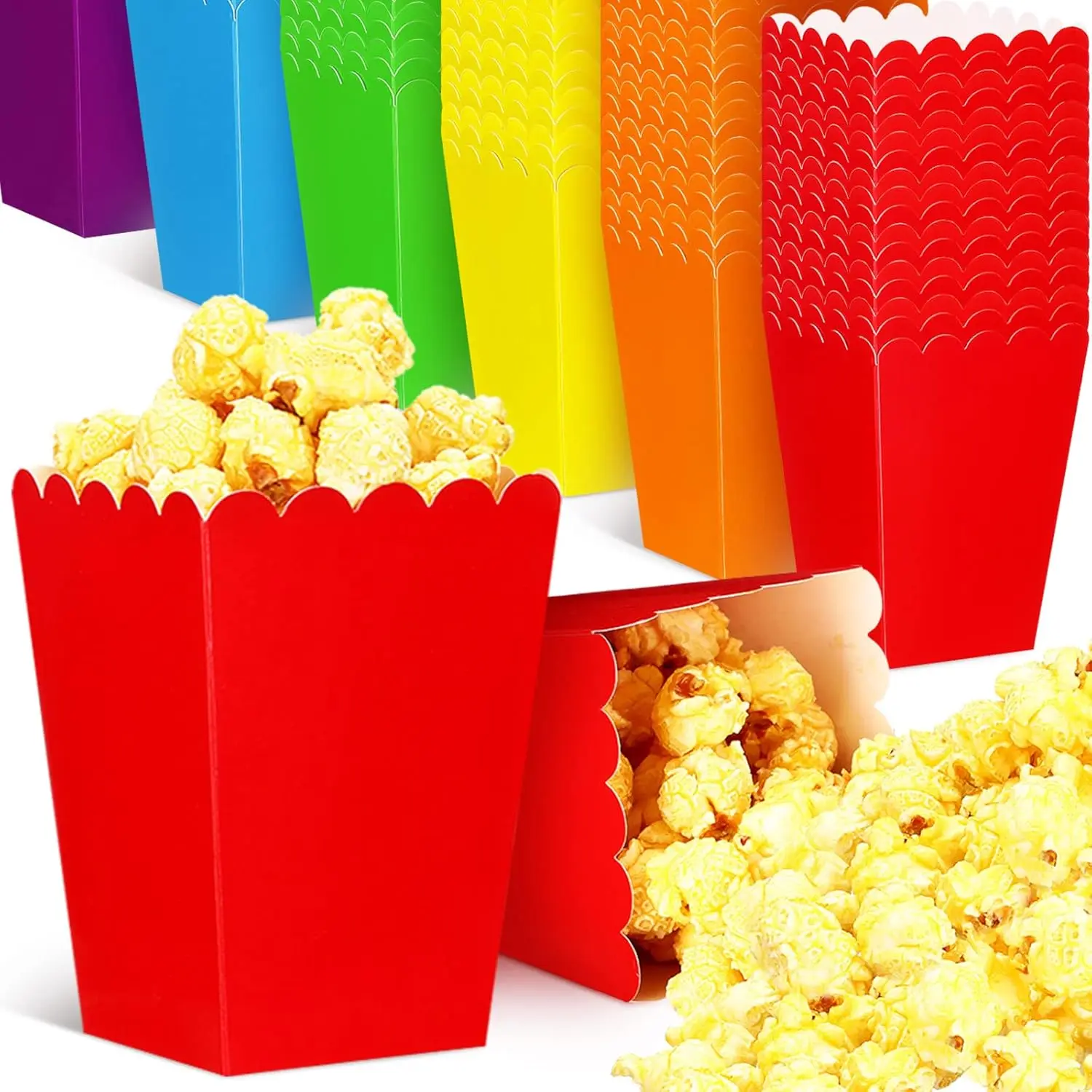 60-Count Disposable Lightweight Sturdy Solid Mini Paper Popcorn Boxes, Assorted Color Popcorn Buckets Holders for Halloween, Party Supplies, Movie Theater Decorations