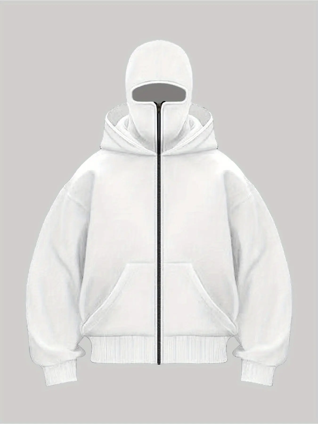 1pc TNZI men's full zipper windproof mask hoodie long-sleeved jacket Menswear versatile, Casual and fashionable urban style, with zippers and pockets - warm, windproof and durable, suitable for daily or outdoor autumn/winter wear