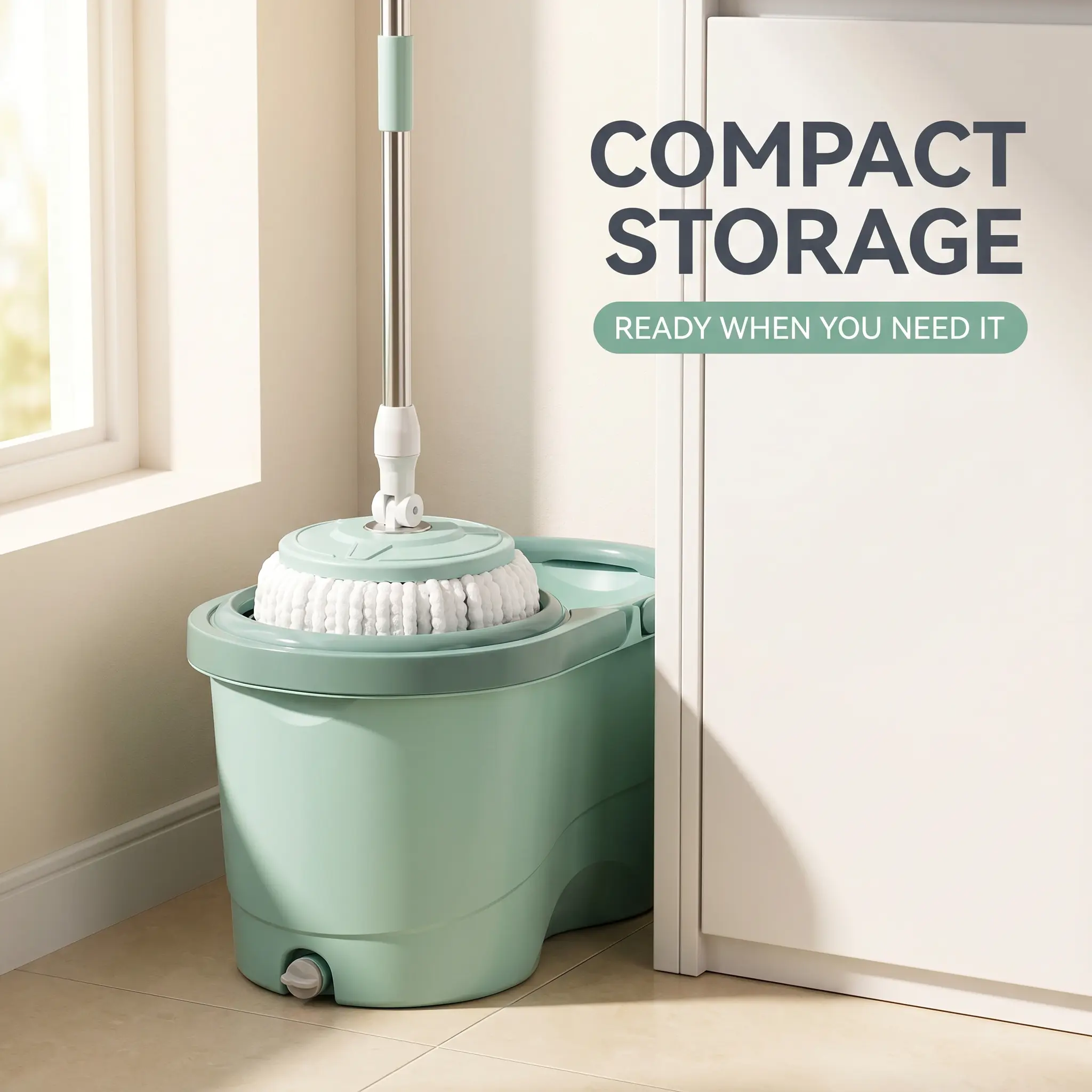 Dual Bucket Spin Mop System, Rotating Floor Cleaning Mop with Wringer Bucket, Microfiber Spin Mop Set for Household Floor Cleaning Stainless Steel