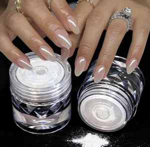 2Pcs Moonlight White Chrome Nail Powder, Aurora Pearl Chrome Nail Powder Magic Clear Pearlescent Mirror Effect Holographic Nail Glitter White Shimmer Sugar Pigment Dust for Nails Art Design 1g/Jar