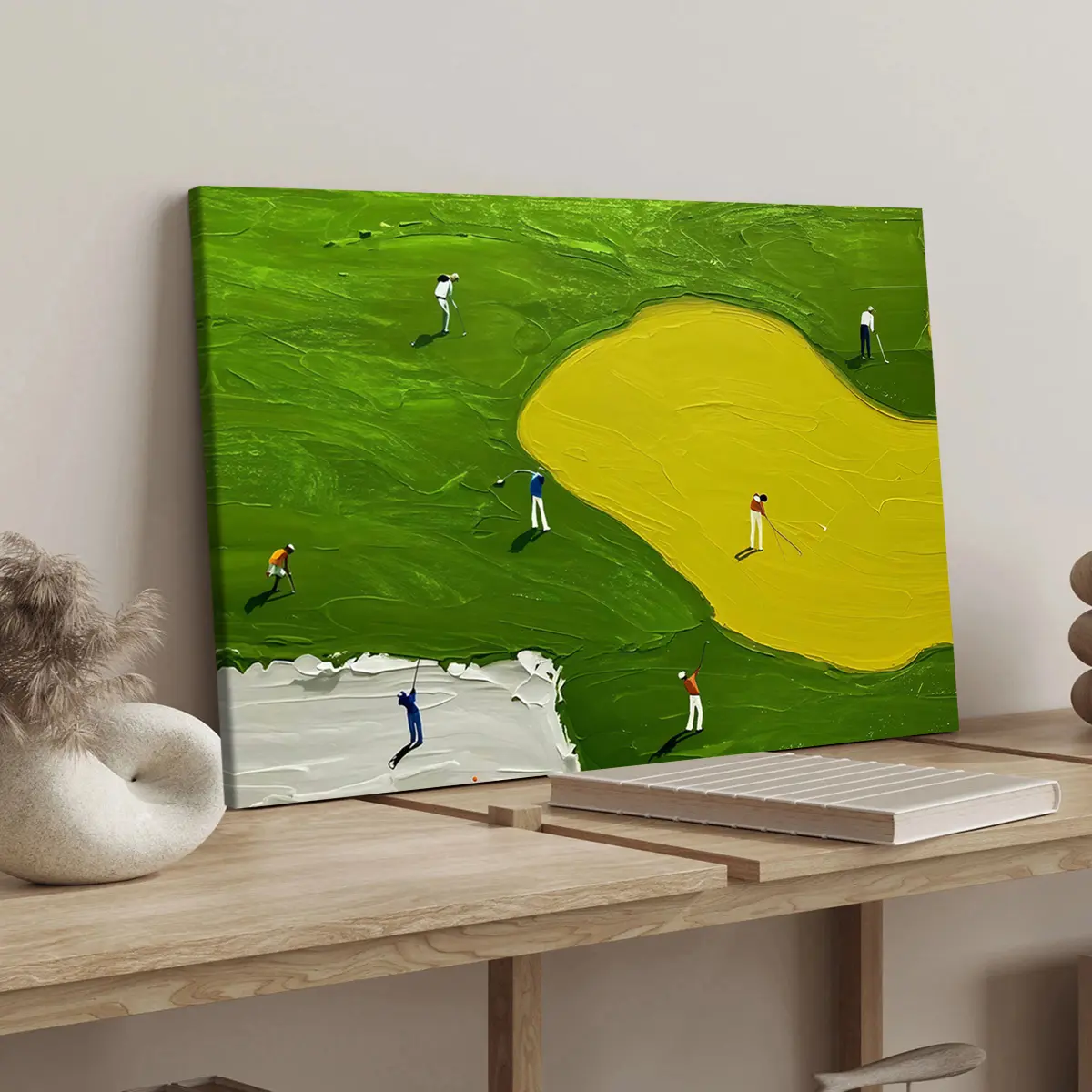 1 Count wood frame canvas, stereo brush stroke golf course poster, fine bedroom poster, modern art Deco, stylish home poster, aesthetic wall decor, hallway office mural, ideal gift, waterproof, print