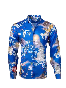 Printed Linen Shirt Japan Tiger Blue