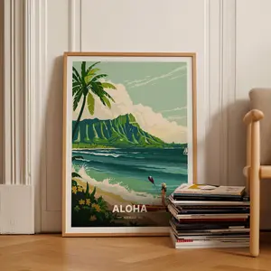 (No Frame) Hawaii Travel Poster, Honolulu & Waikiki Surf Art, USA Wall Decor, Ideal for Birthday and Housewarming Gifts, C20-354, Decor, poster, Wall art, Decor Decoration