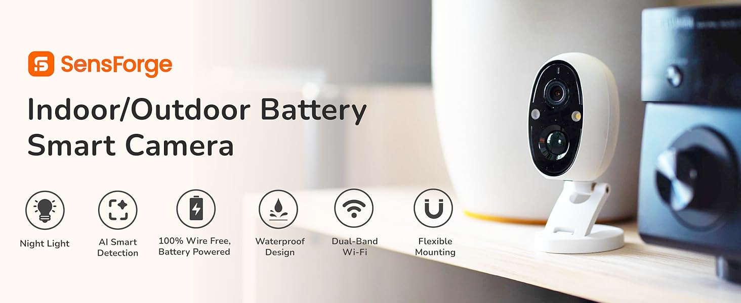 SensForge 2.5K Security Camera, Dual-Band WiFi, Free AI Human & Pet Detection, 2-Day Cloud + 32GB SD Storage, Spotlight Color Night Vision, Magnetic Mount, Optional AI + Storage Upgrade  Monitoring Safety Protective