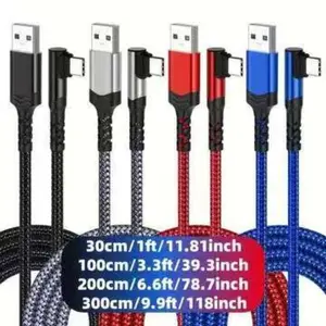 Fast Charging Type-C Data Cable, Right Angle USB to USB-C Design, Compatible with Samsung Huawei Xiaomi Redmi Oppo Oneplus Smartphones