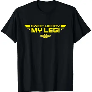 Helldivers 2 Sweet Liberty My Leg Graphic T-Shirt, Retro PlayStation Video Game Crew Neck Tee, Vintage Distressed Short Sleeve Top, Casual Loose Sci-Fi Streetwear Fashion for Daily Outdoor Party Wear Men Women Gaming Fans