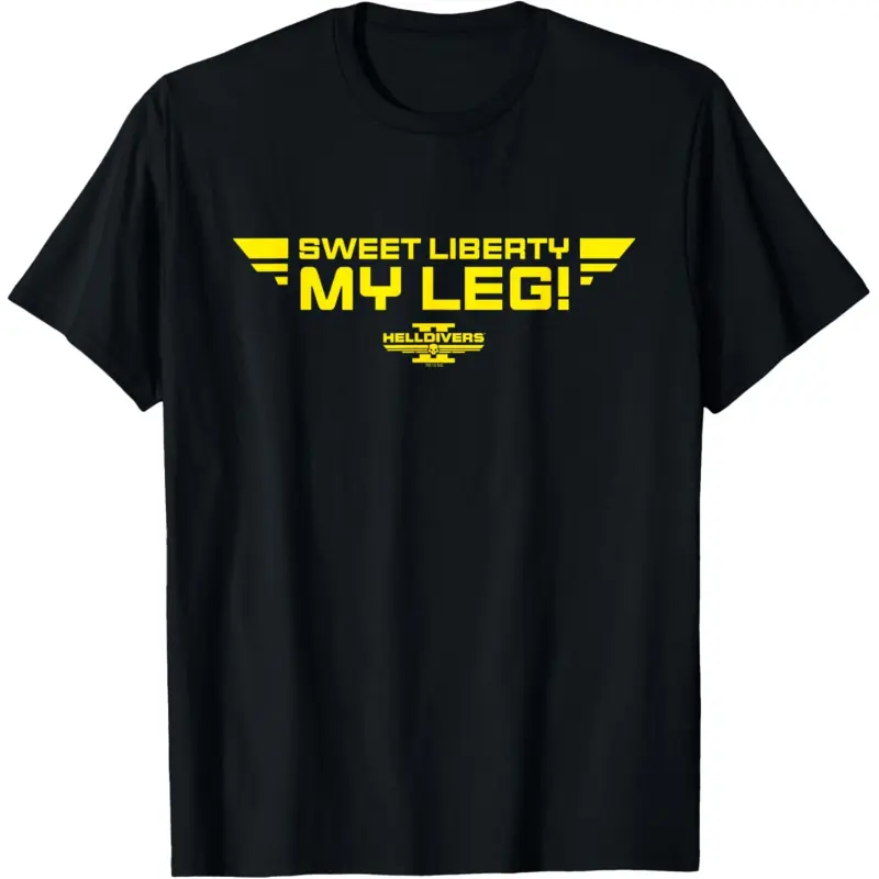 Helldivers 2 Sweet Liberty My Leg Graphic T-Shirt, Retro PlayStation Video Game Crew Neck Tee, Vintage Distressed Short Sleeve Top, Casual Loose Sci-Fi Streetwear Fashion for Daily Outdoor Party Wear Men Women Gaming Fans
