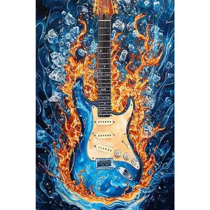 1PCS Electric Guitar Diamond Painting Kit 5D DIY Craft with Fire and Ice Design for Home Wall Decor Ar