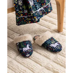 Unicorn's Garden - Quilted Faux Fur Slippers - Indigo