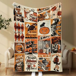vintage halloween themed blanket, soft throw blanket, cool bedroom bedding blankets, warm napping blanket for home office travel camping, halloween decor