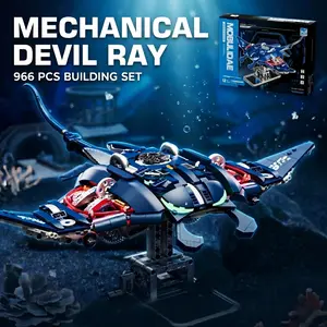 Mechanical Devil Ray Building Block Set (966 Pcs) - Light-Up Manta Ray Model with Moving Gears & Wings, Premium Ocean Display Toy Gift for Adults & Teens stem