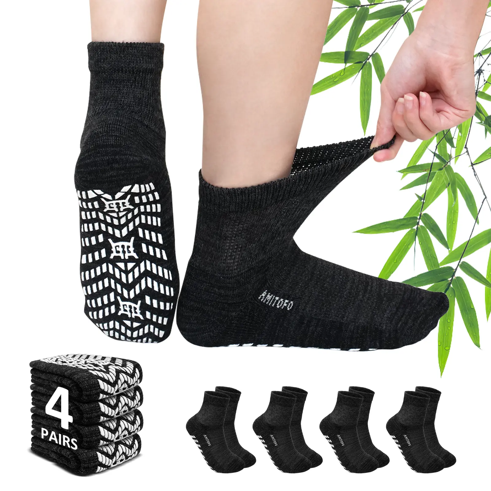 ARTFASION Menswear Men's Extra Wide Natural Cotton Viscose Seamless Diabetic Crew Socks - Non-Binding Loose Fit, Non-Slip Top, Breathable Fabric - 4 Pairs for Swollen Ft, Edema Hospital Use, Casual